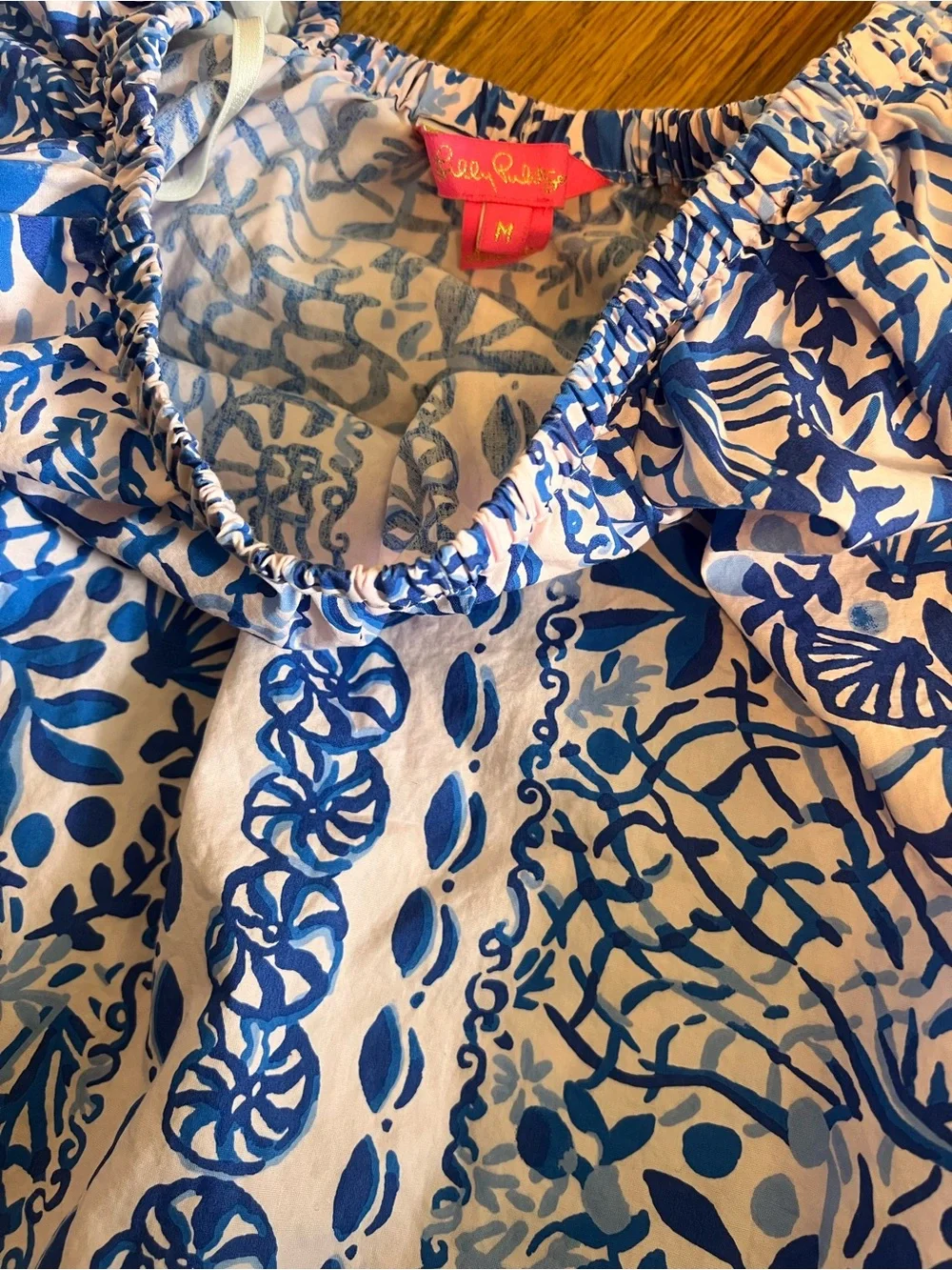 Lilly Pulitzer off the Shoulder pink Blue Floral botanical tropical tuckernuck M